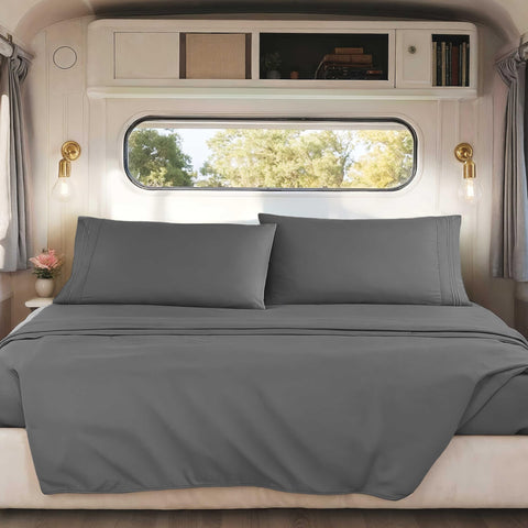 Hearth & Harbor fitted sheet elastic detail ensuring snug RV mattress fit