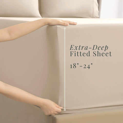 Hearth & Harbor flat sheet spread across queen bed showing generous drape and smoothness