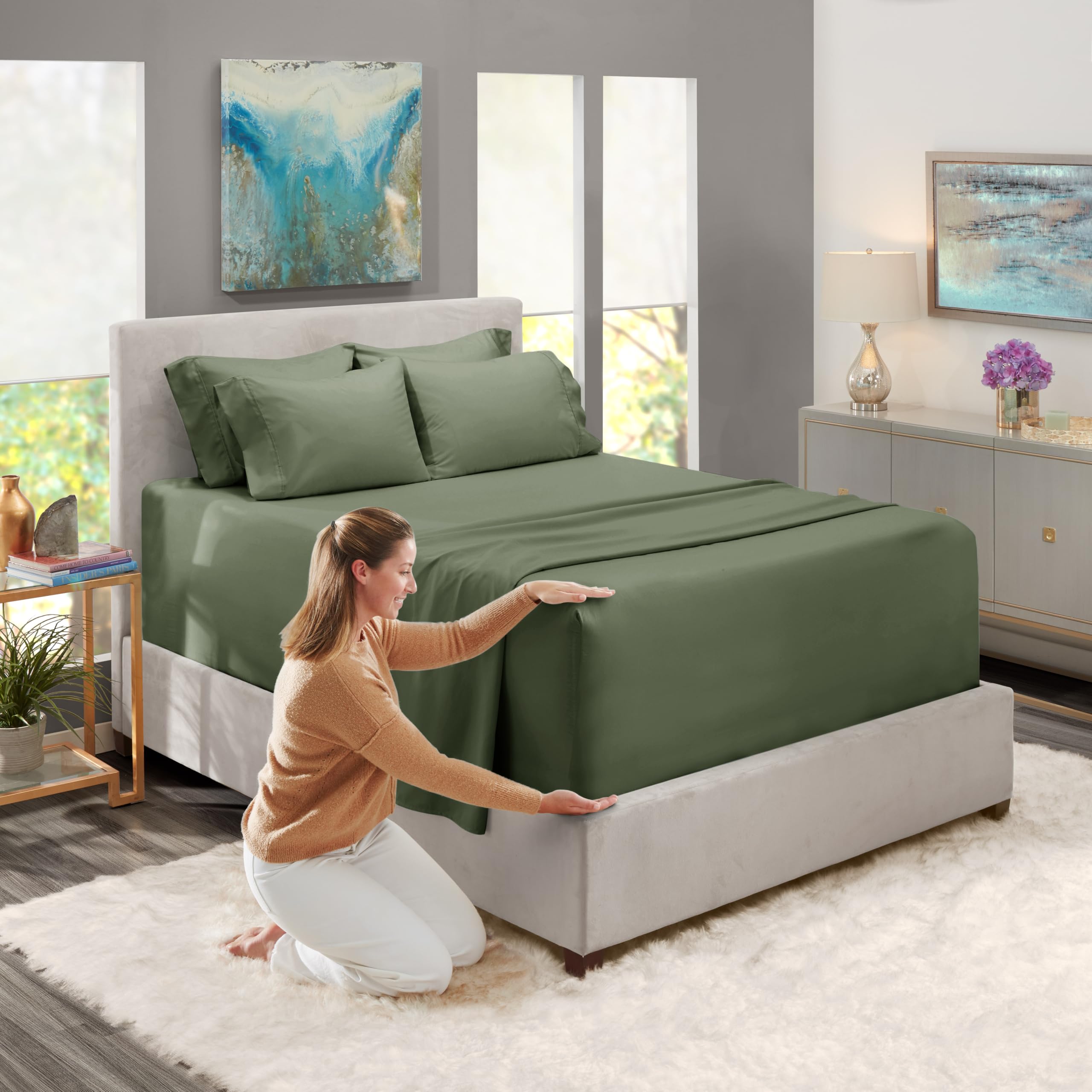 Hearth & Harbor flat sheet spread flat highlighting roomy dimensions and smooth finish