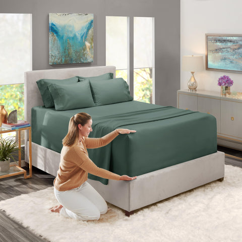 Hearth & Harbor flat sheet spread to show king dimensions and generous coverage