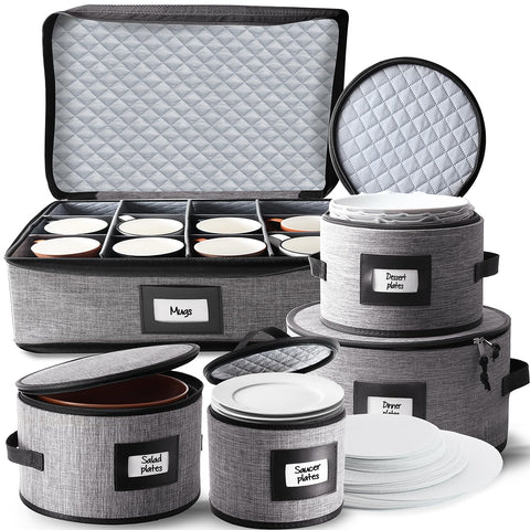 Hearth & Harbor front packaging showing grey hard-shell set protects dishes