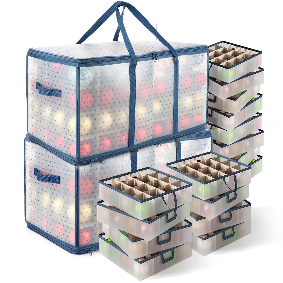 hearth & harbor front view of ornament storage box showing durable exterior and zipper