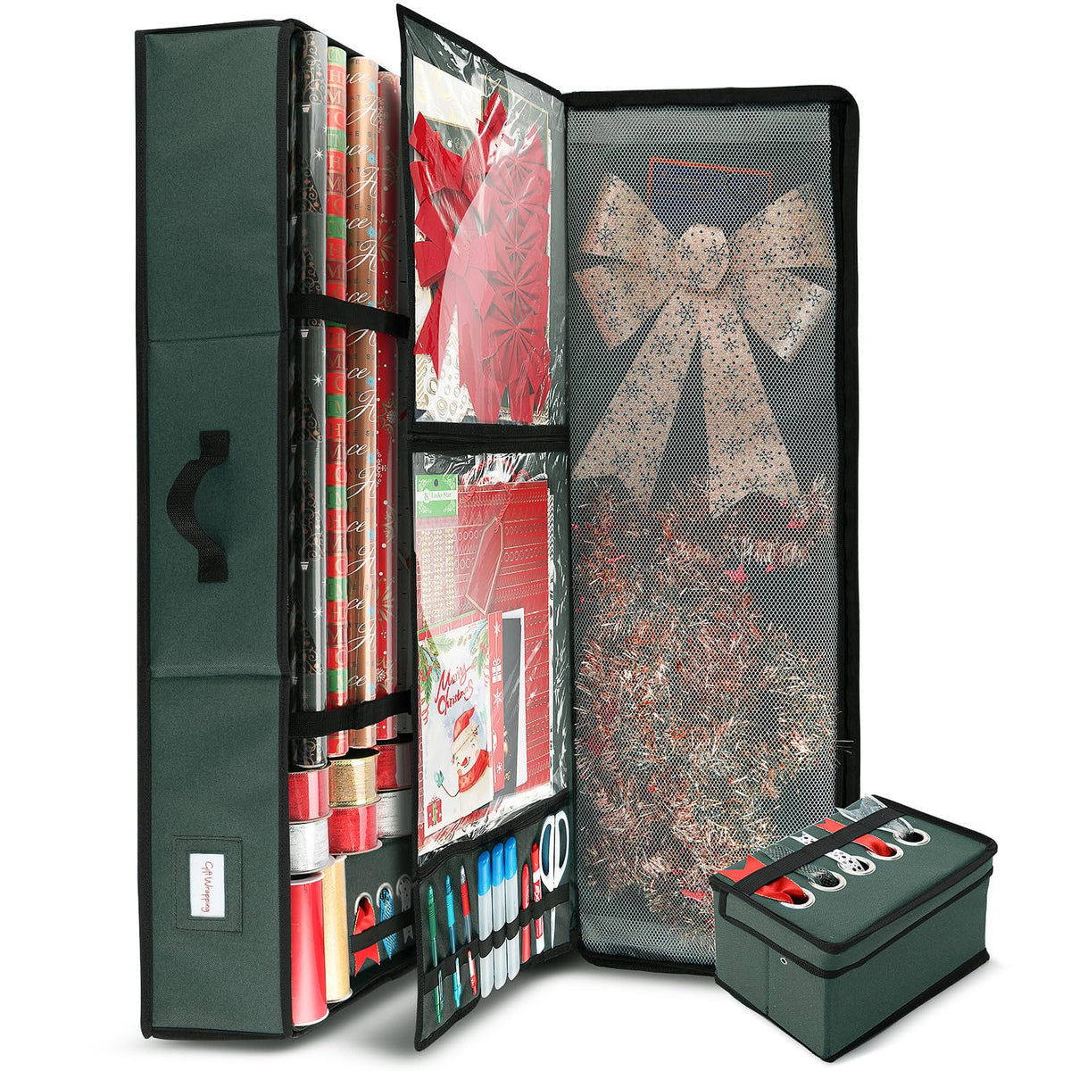 Hearth & Harbor front view showing organized rolling storage for wrapping paper