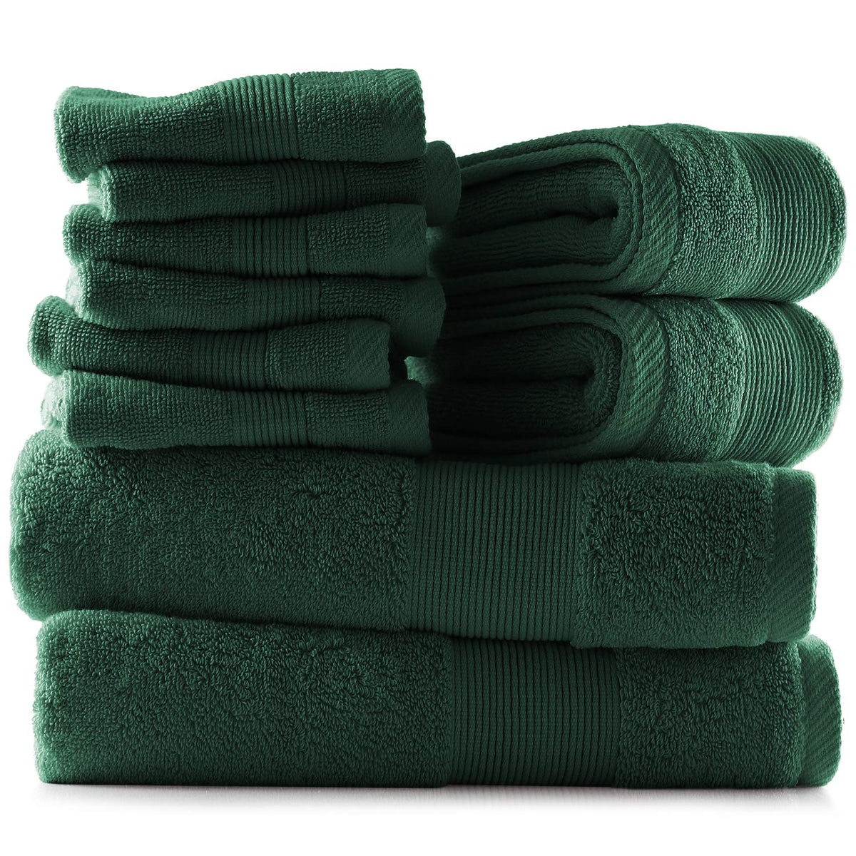 Hearth & Harbor front-facing packaging showing hunter green set and neat fold benefit