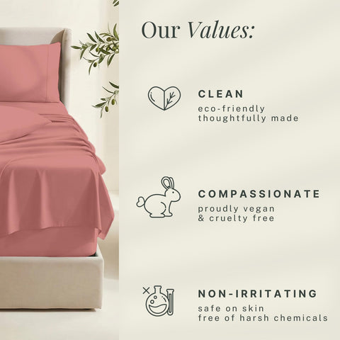 Hearth & Harbor bedroom lifestyle scene showing inviting Misty Rose bedding