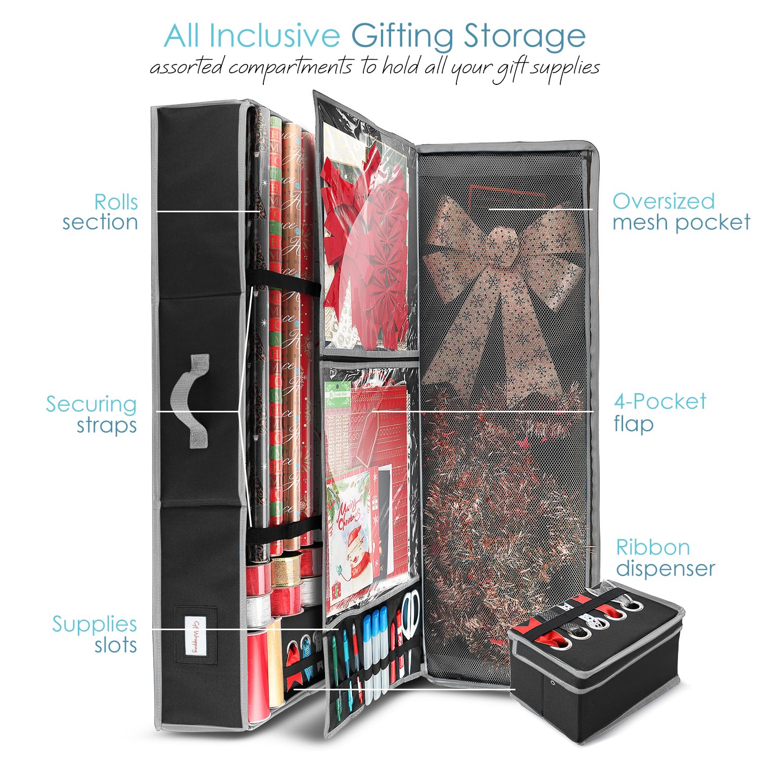 Hearth & Harbor open top pocket holding gift bags and larger flat supplies for easy access