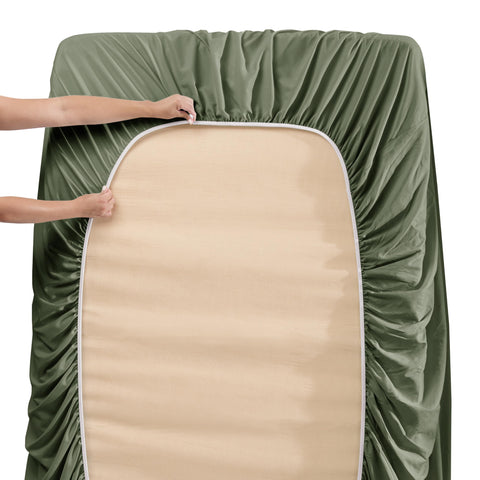Hearth & Harbor four pillowcases stacked demonstrating coordinated set and neat storage