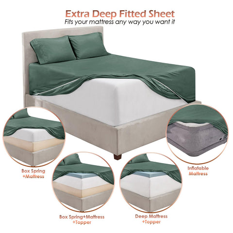 Hearth & Harbor sheet set on made bed showing wrinkle-resistant finish