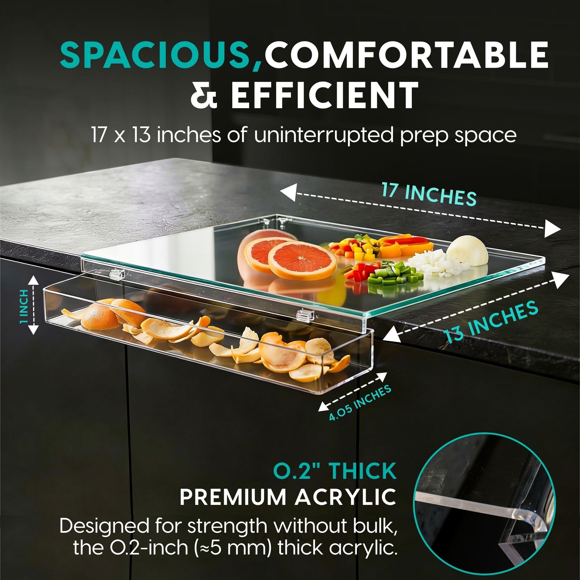 HearthCollections in use chopping vegetables with tray collecting scraps efficiently