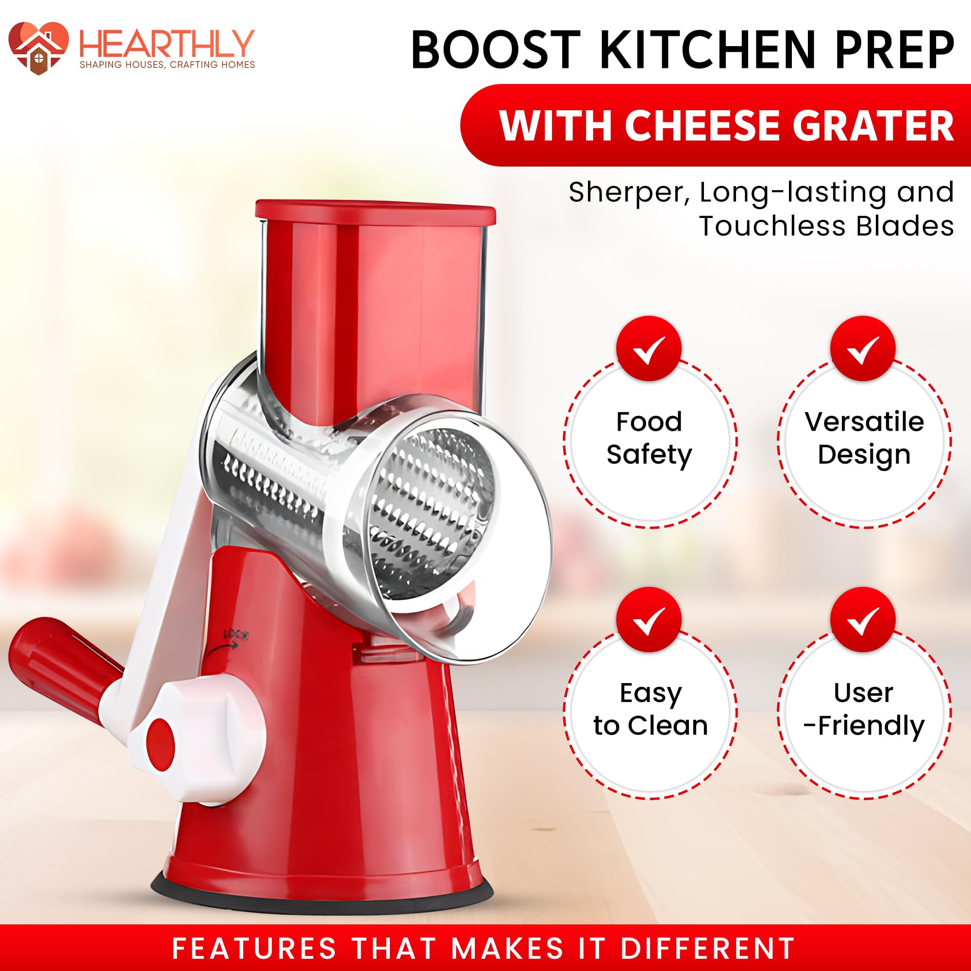 HEARTHLY grater slicing vegetables into uniform ribbons for salads