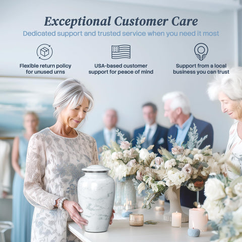 Hearthy Home urn with floral tribute showing graceful presentation option