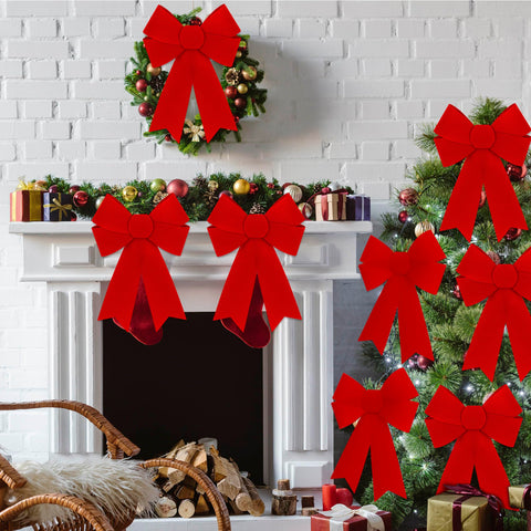 Heartome bow attached to staircase railing enhancing holiday staircase decor