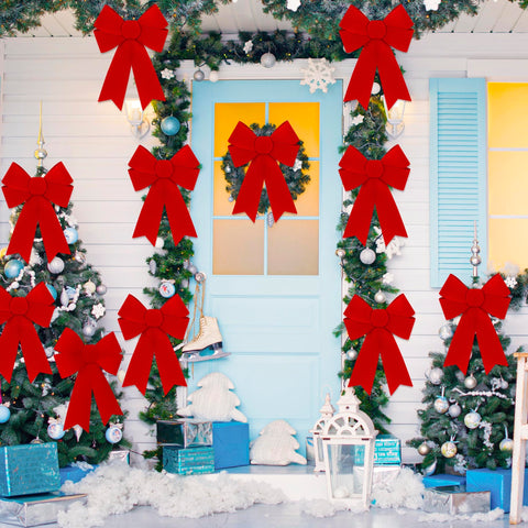 Heartome bows on porch at night with lights showing outdoor weather resilience