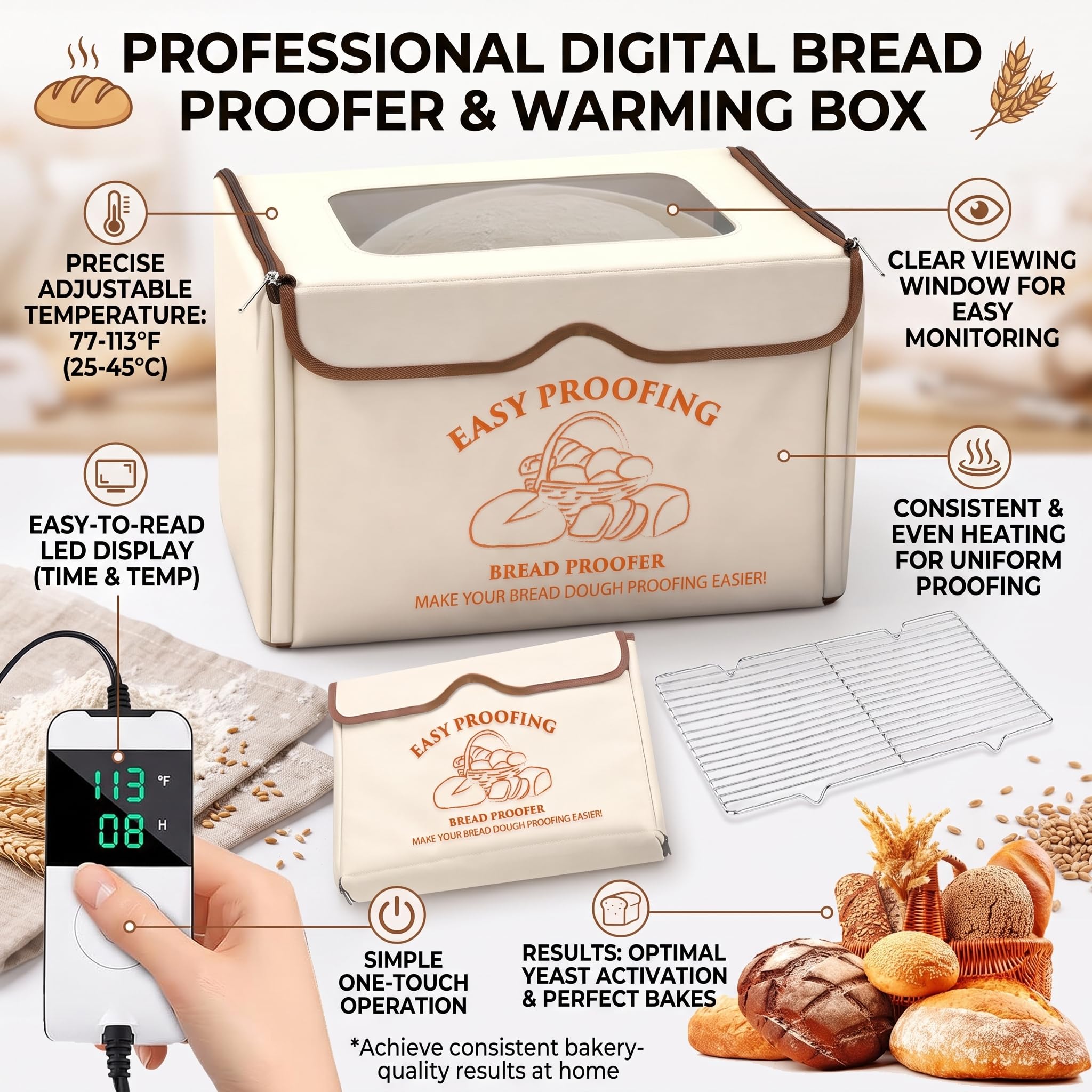 HEATIDEAS proofing box in use with dough bowl highlighting consistent proofing