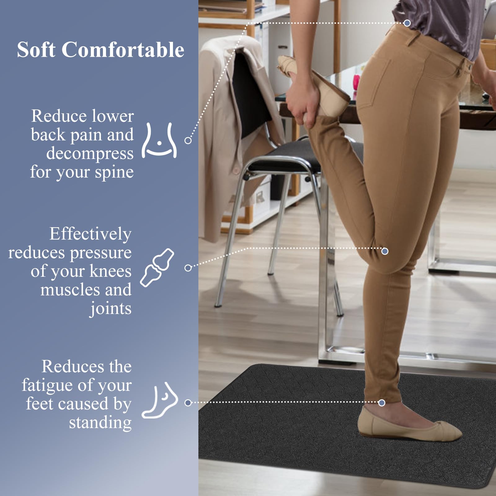 HEBE beveled edge and non-slip backing close-up showing stability and trip-prevention benefit