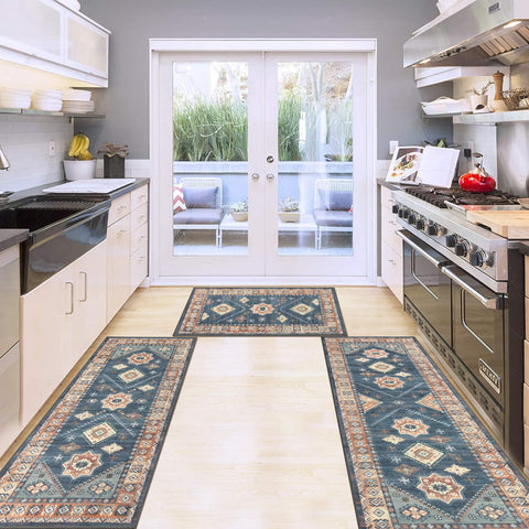 HEBE RUGS packaged set with label showing model sizes and washing instructions