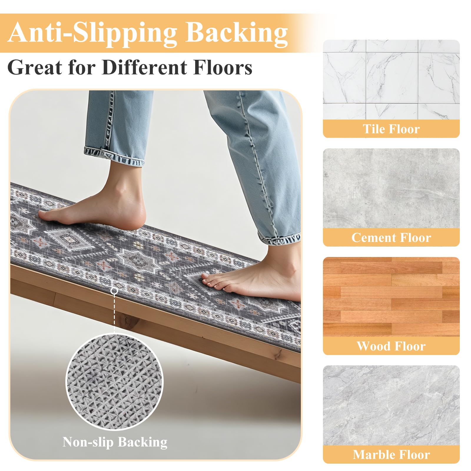 HEBE runner placed by kitchen sink providing comfort and slip prevention