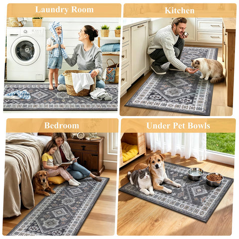HEBE three rugs arranged for size comparison demonstrating layout flexibility