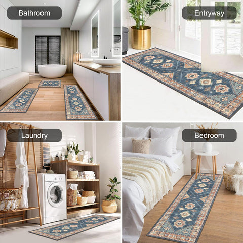 HEBE RUGS runners alongside floor tiles illustrating exact size and scale