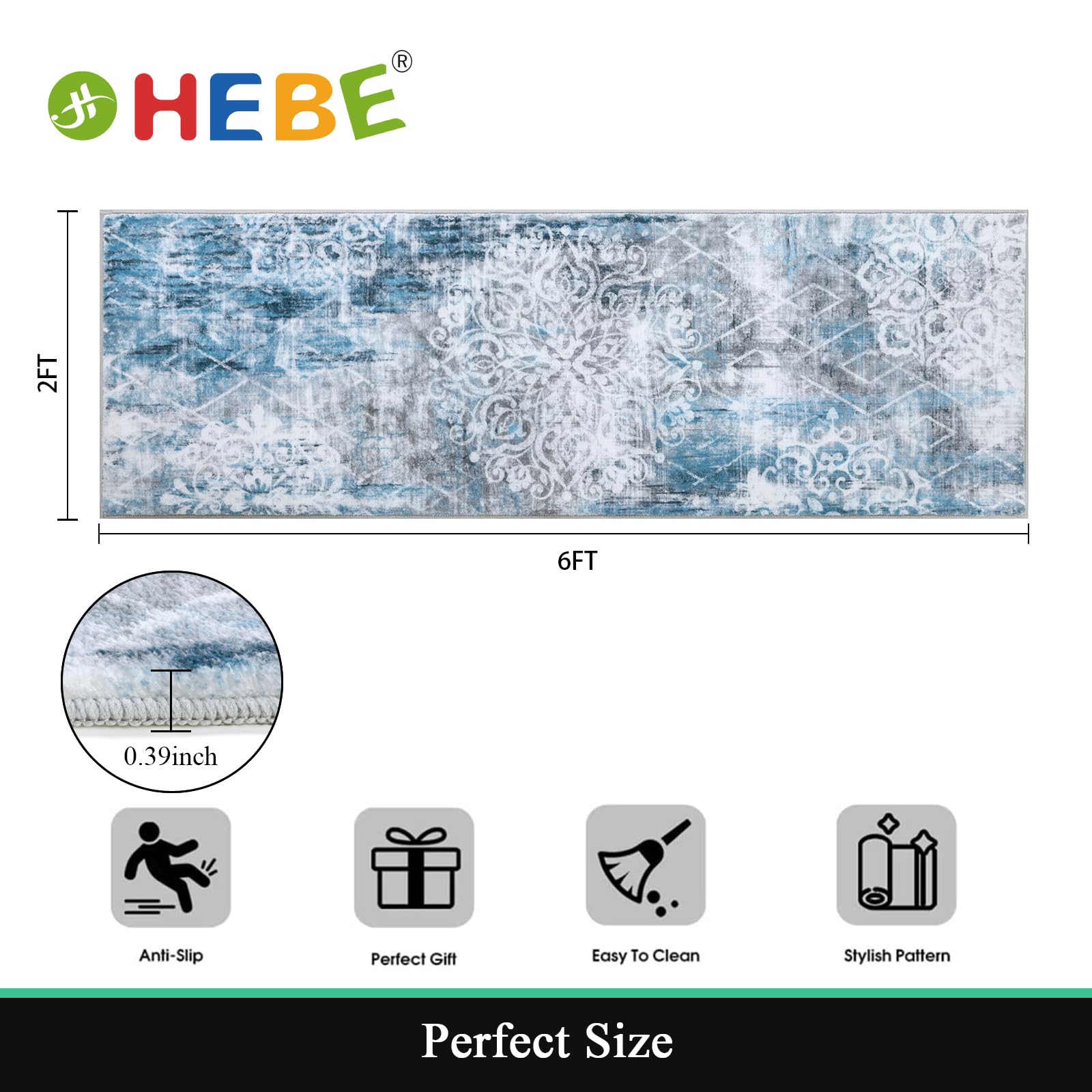 HEBE RUGS TPR-cotton backing detail showing non-slip grip for safety