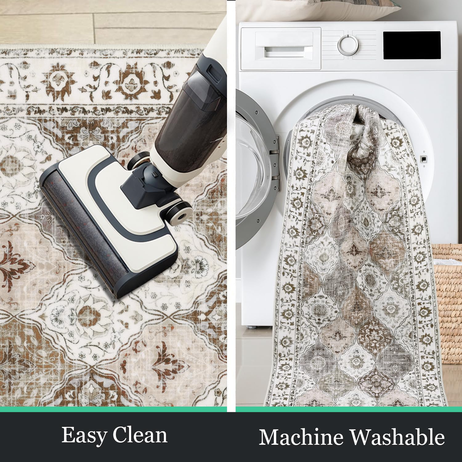 HEBE RUGS TPR cotton backing non-slip detail providing stable floor grip