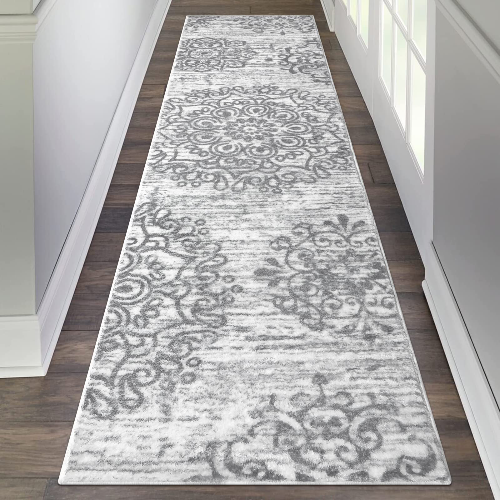 HEBE RUGS front view of 2x8 runner showing boho vintage look and warmth