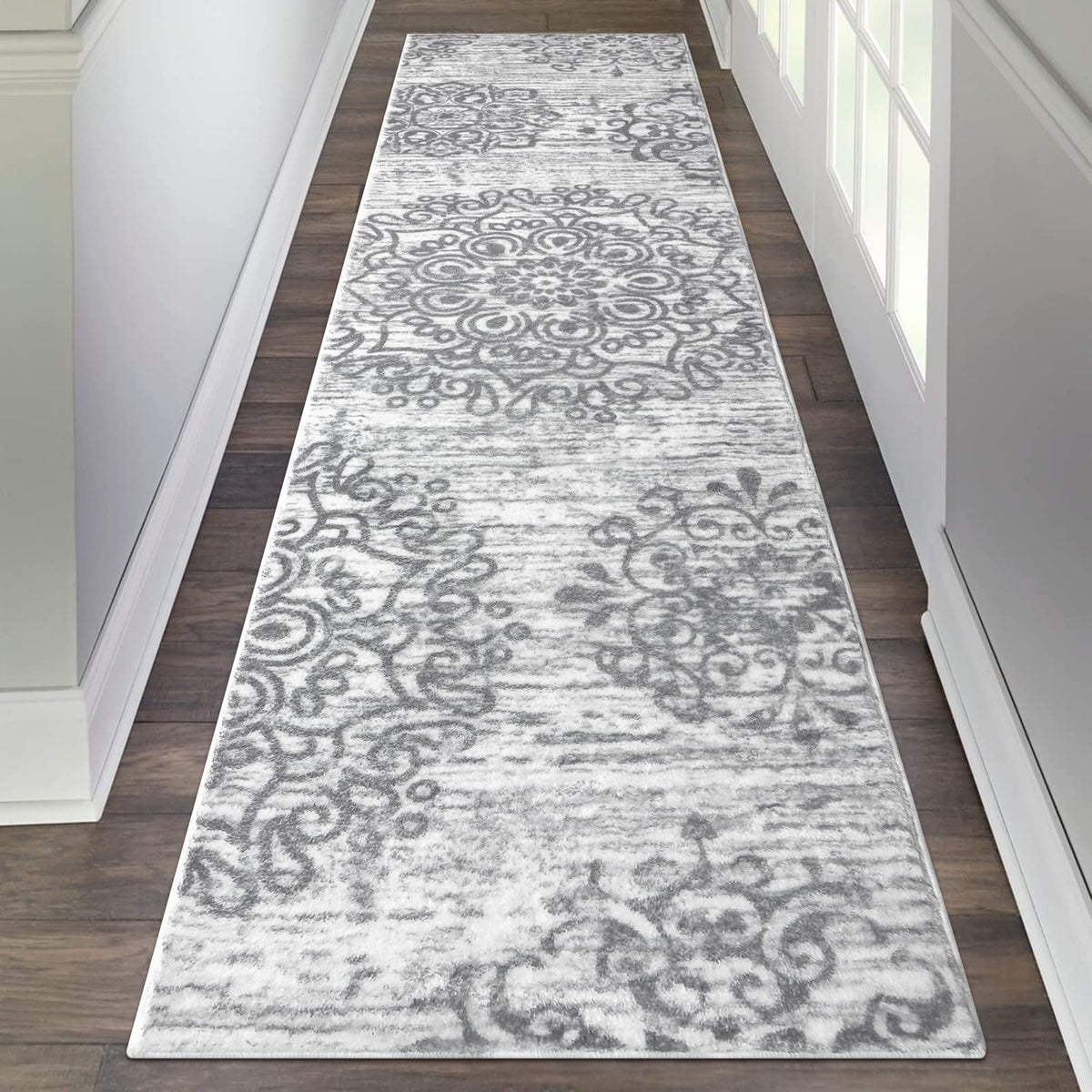 HEBE RUGS front view of 2x8 runner showing boho vintage look and warmth