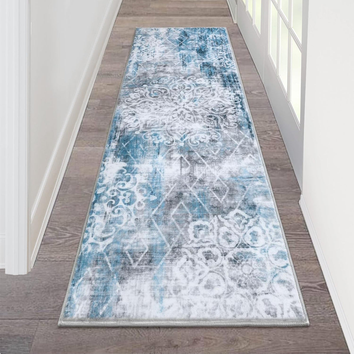 HEBE RUGS front view of 2x6 runner showing boho pattern and welcoming look