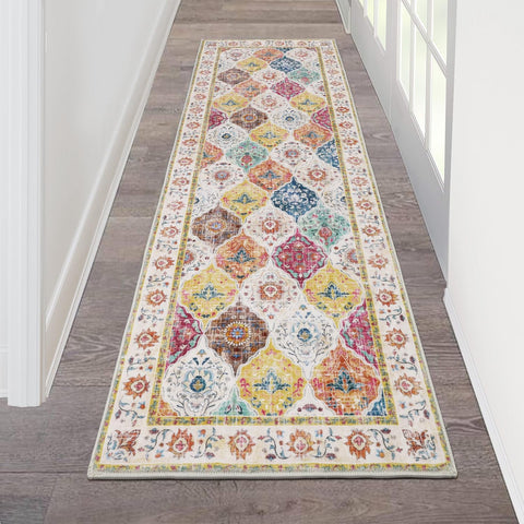 HEBE RUGS front view of 2x6 runner showing boho pattern and cozy look