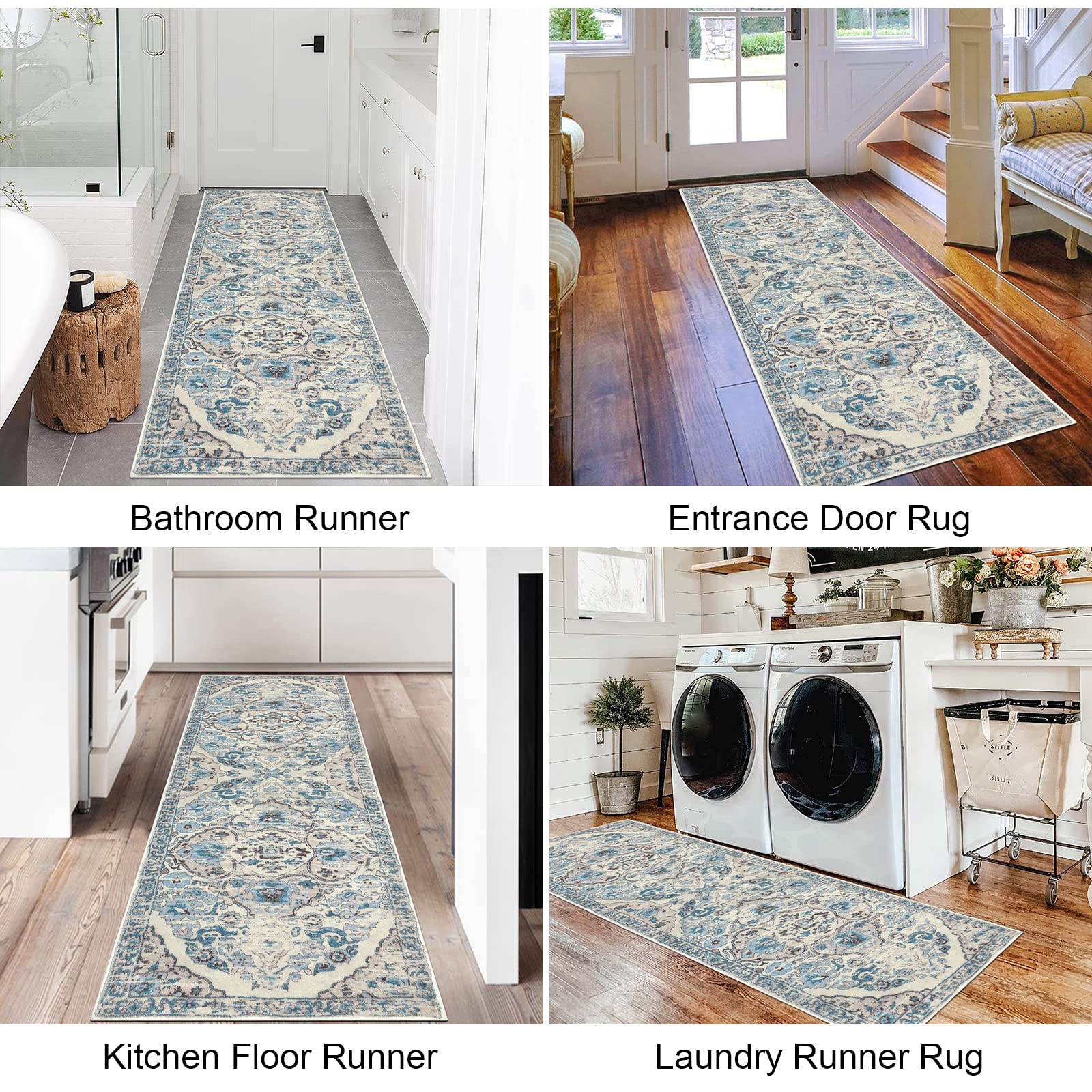 HEBE RUGS 2x6 runner with scale comparison illustrating ideal fit for narrow spaces