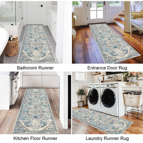 HEBE RUGS 2x6 runner with scale comparison illustrating ideal fit for narrow spaces