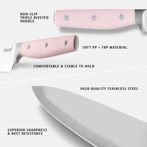 hecef ergonomic pink handle detail offering non-slip comfort and secure grip