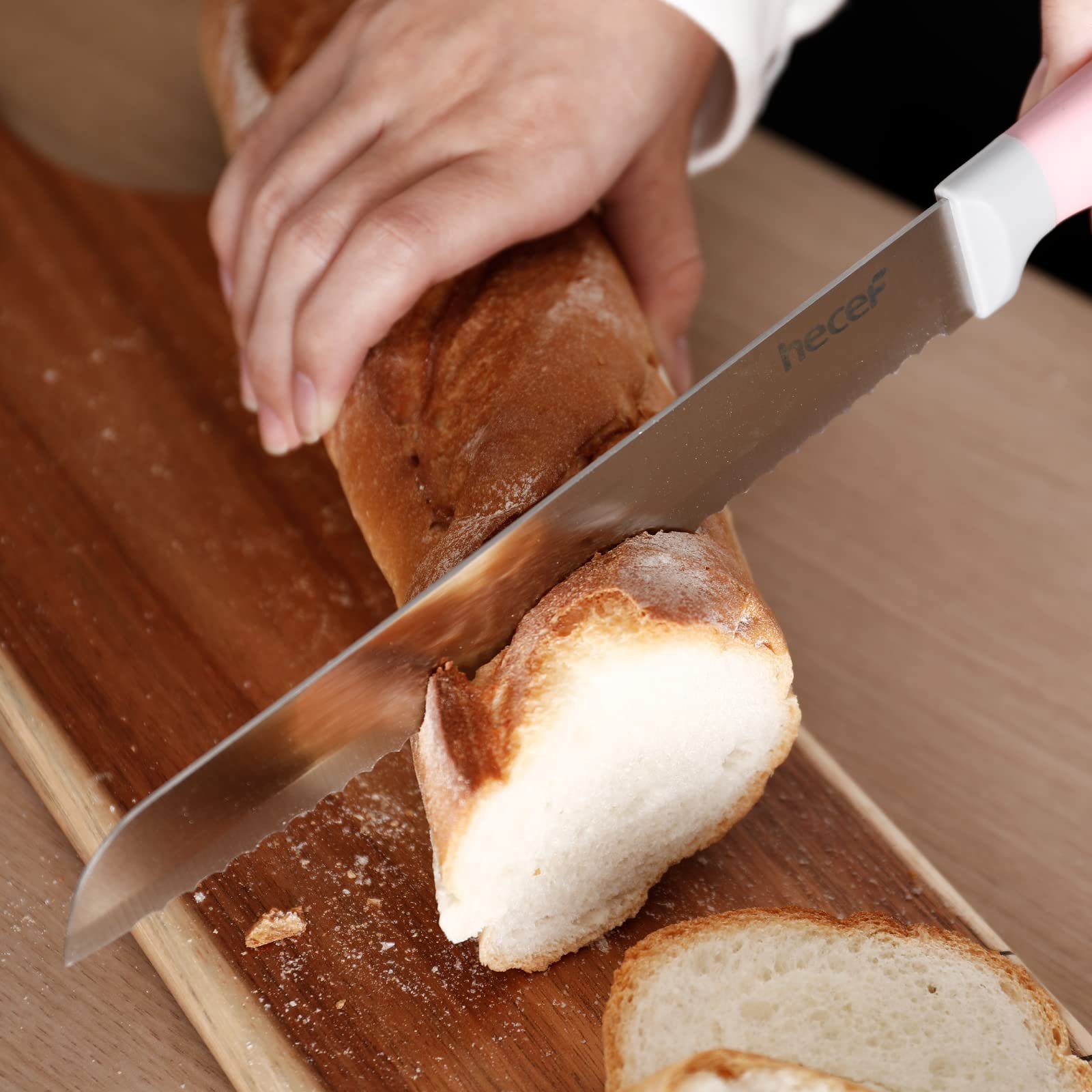 hecef santoku and chef knife cutting vegetables demonstrating precise slicing performance