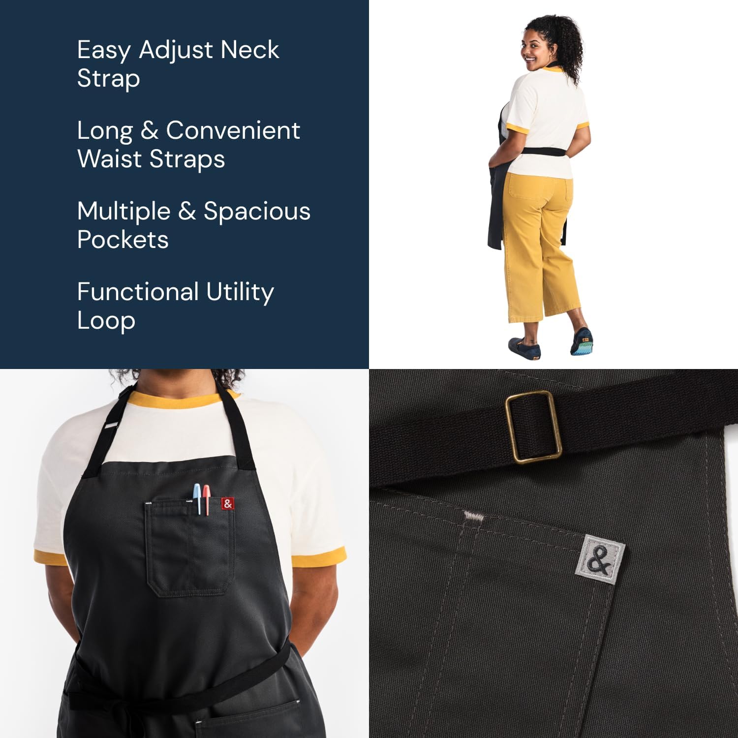 hedley & bennett adjustable neck strap detail for personalized comfort