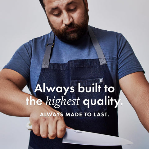 hedley & bennett apron worn by chef in kitchen demonstrating mobility