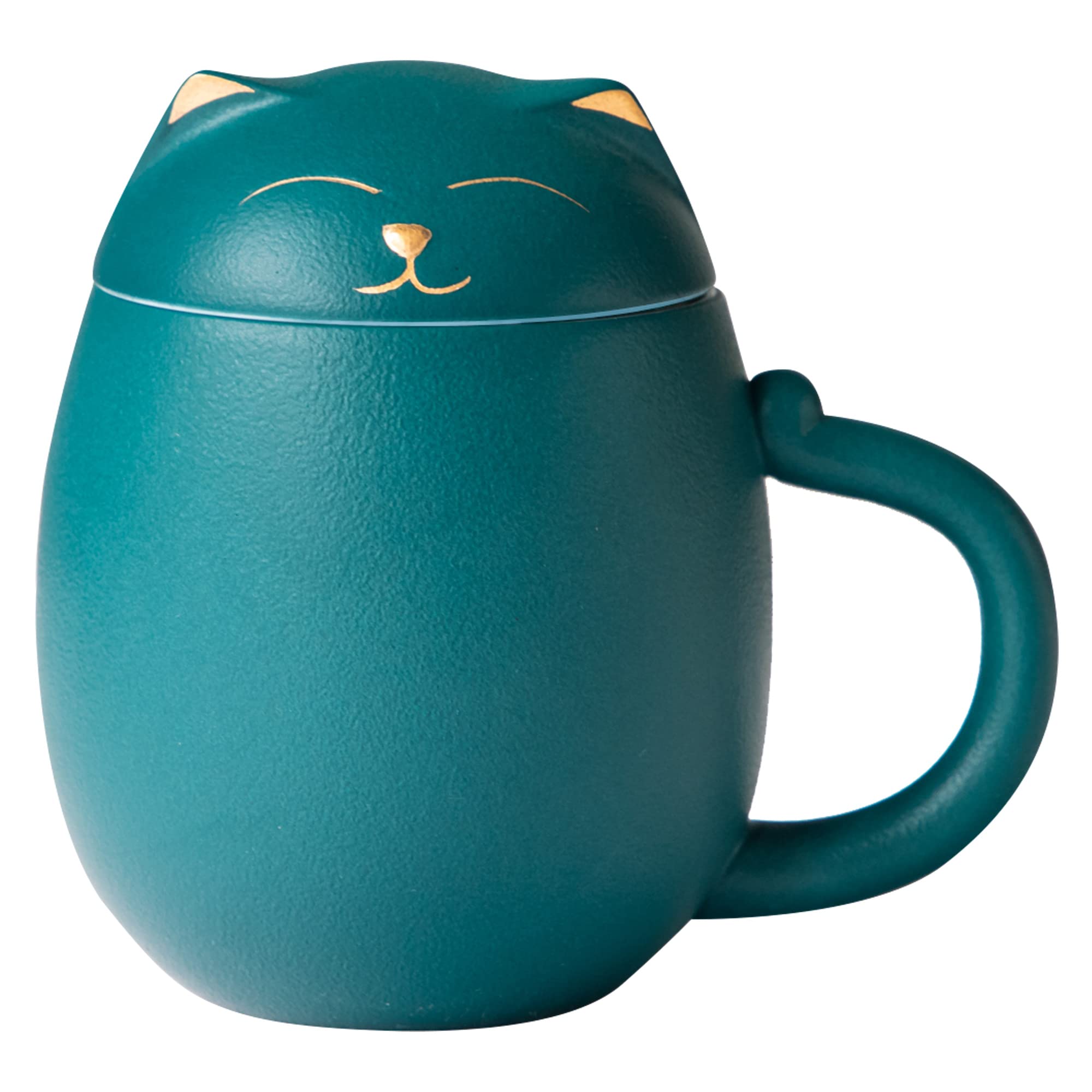 HEER green cat mug front view showing cheerful decal and capacity