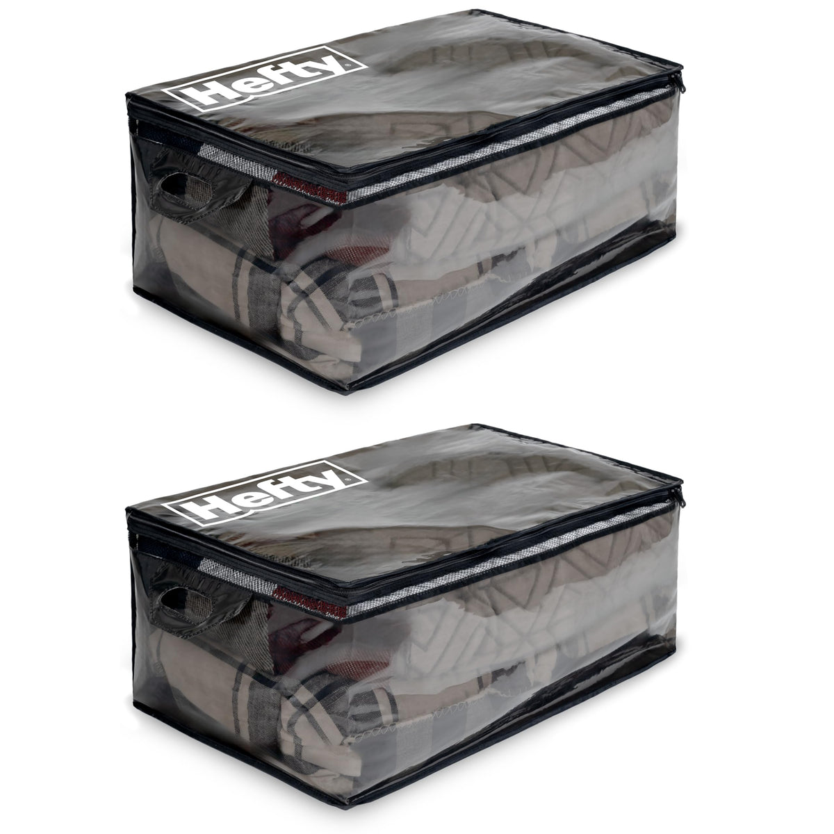 Hefty extra large front view showing spacious tote and secure closure benefit