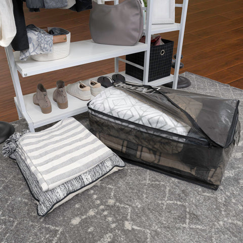 Hefty folded flat storage illustrating compactness and space-saving benefit