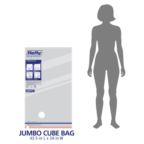 Hefty Shrink-Pak size comparison with hand to show jumbo cube scale