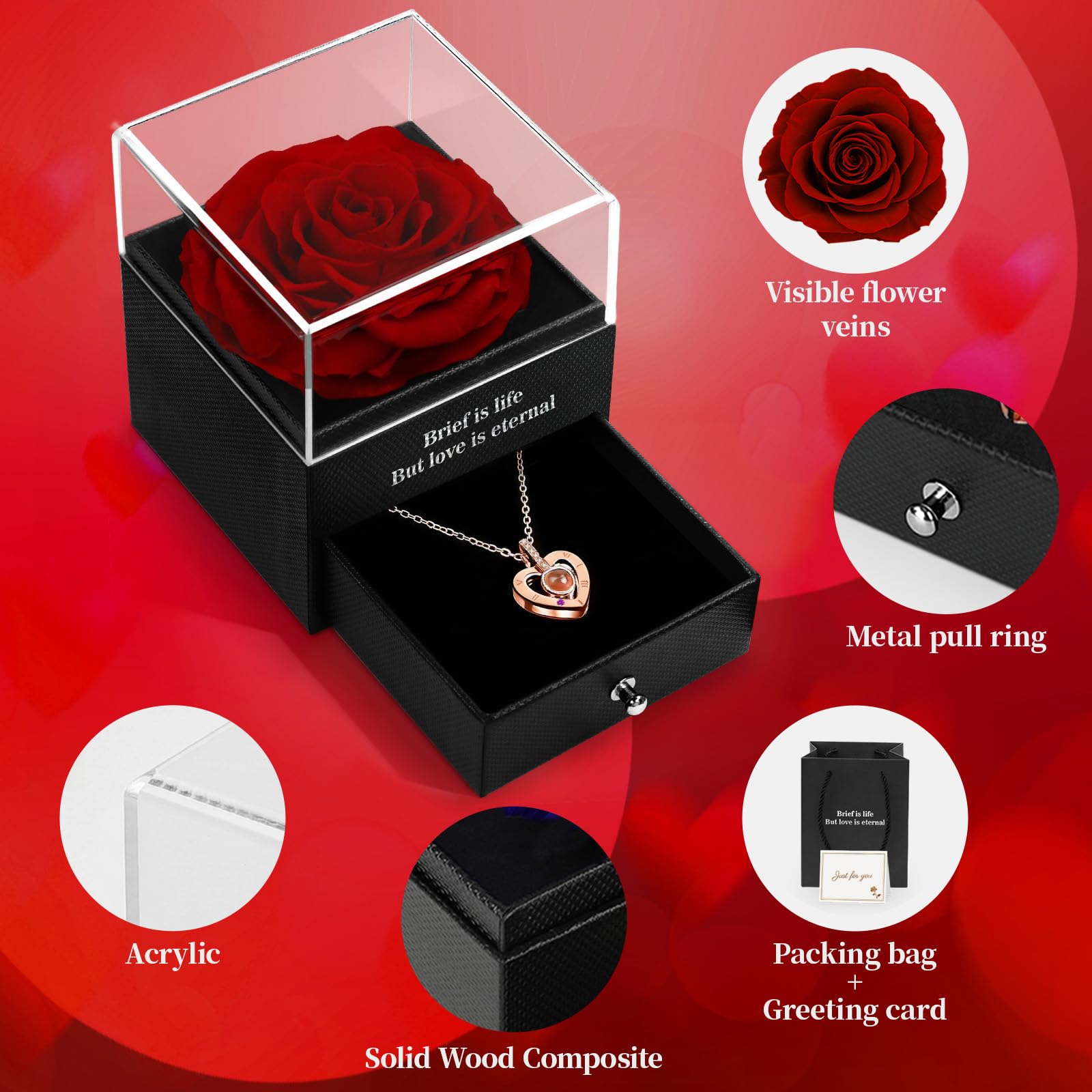 HEGUD necklace gem projection demonstration revealing multilingual message