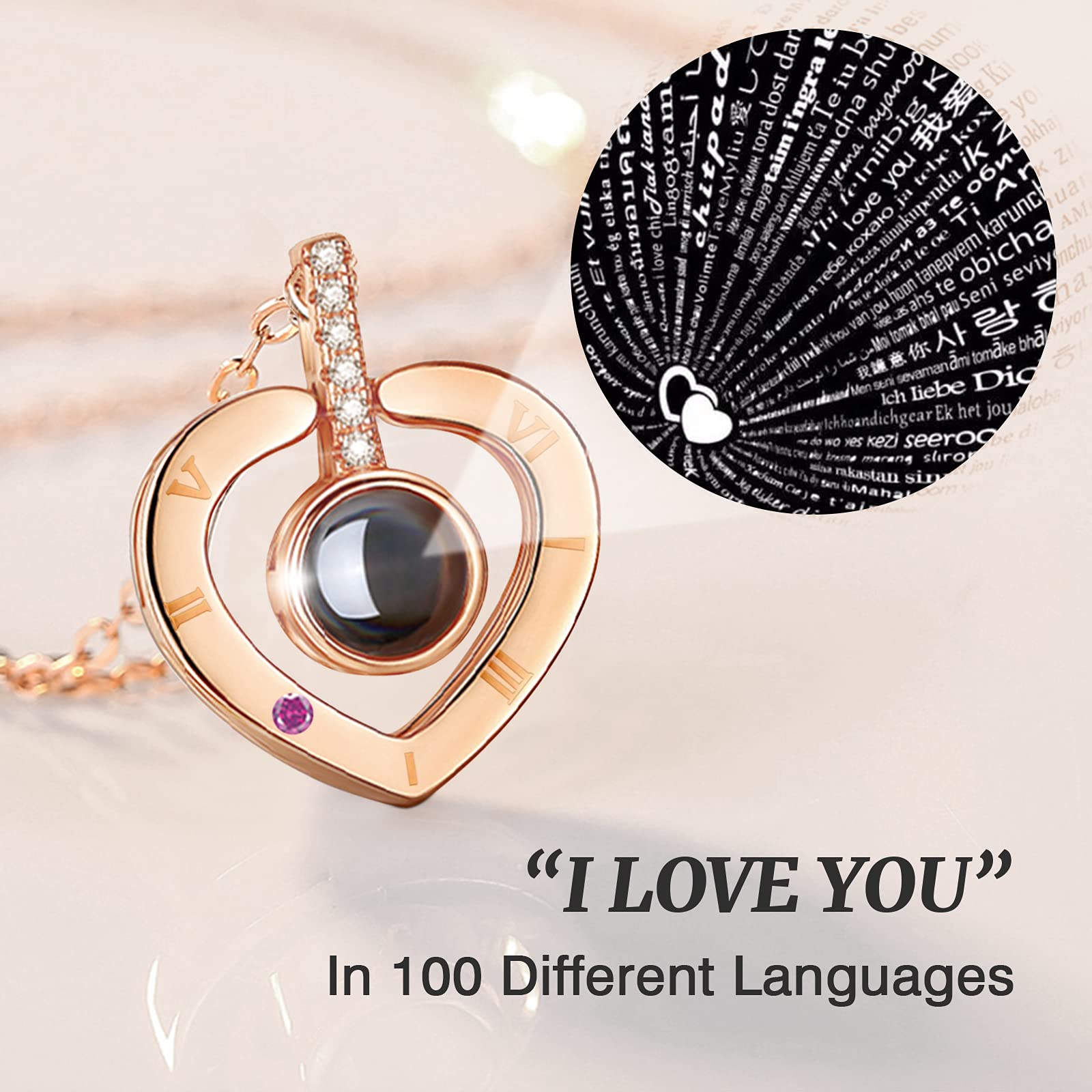 HEGUD necklace pendant detail revealing hidden multilingual message for romantic surprise