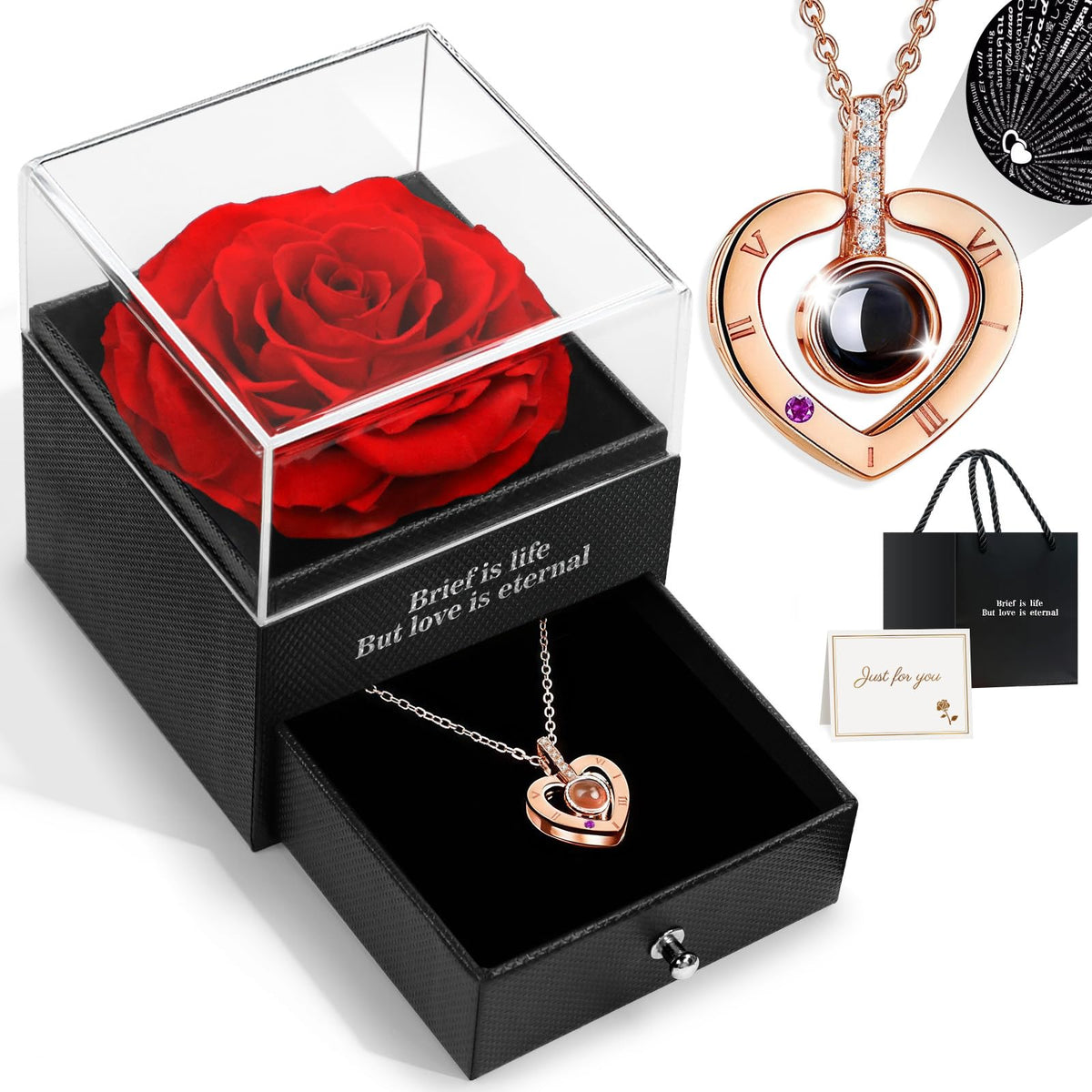 HEGUD front packaging showing rose and necklace, ready-to-gift keepsake