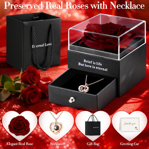 HEGUD rose and necklace open gift box ready to present with elegance