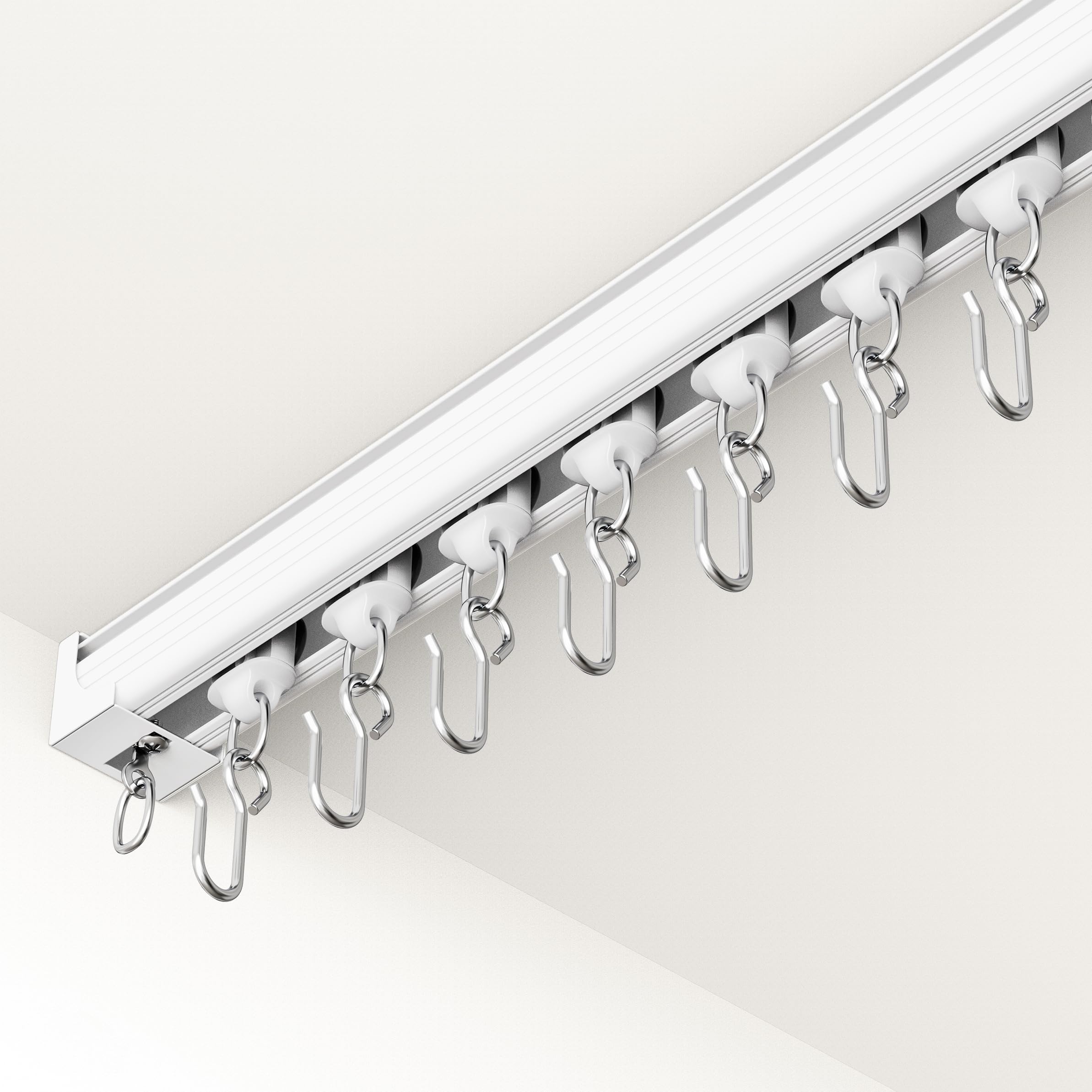 hei! dear front view of white 6-9 ft track showing clean profile and finish, adds tidy look