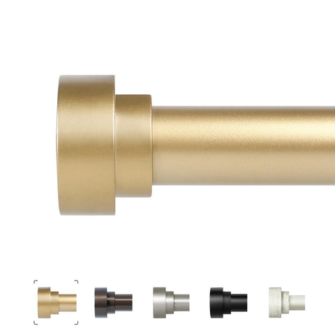 hei! dear front packaging showing gold curtain rod set and included hardware for easy install