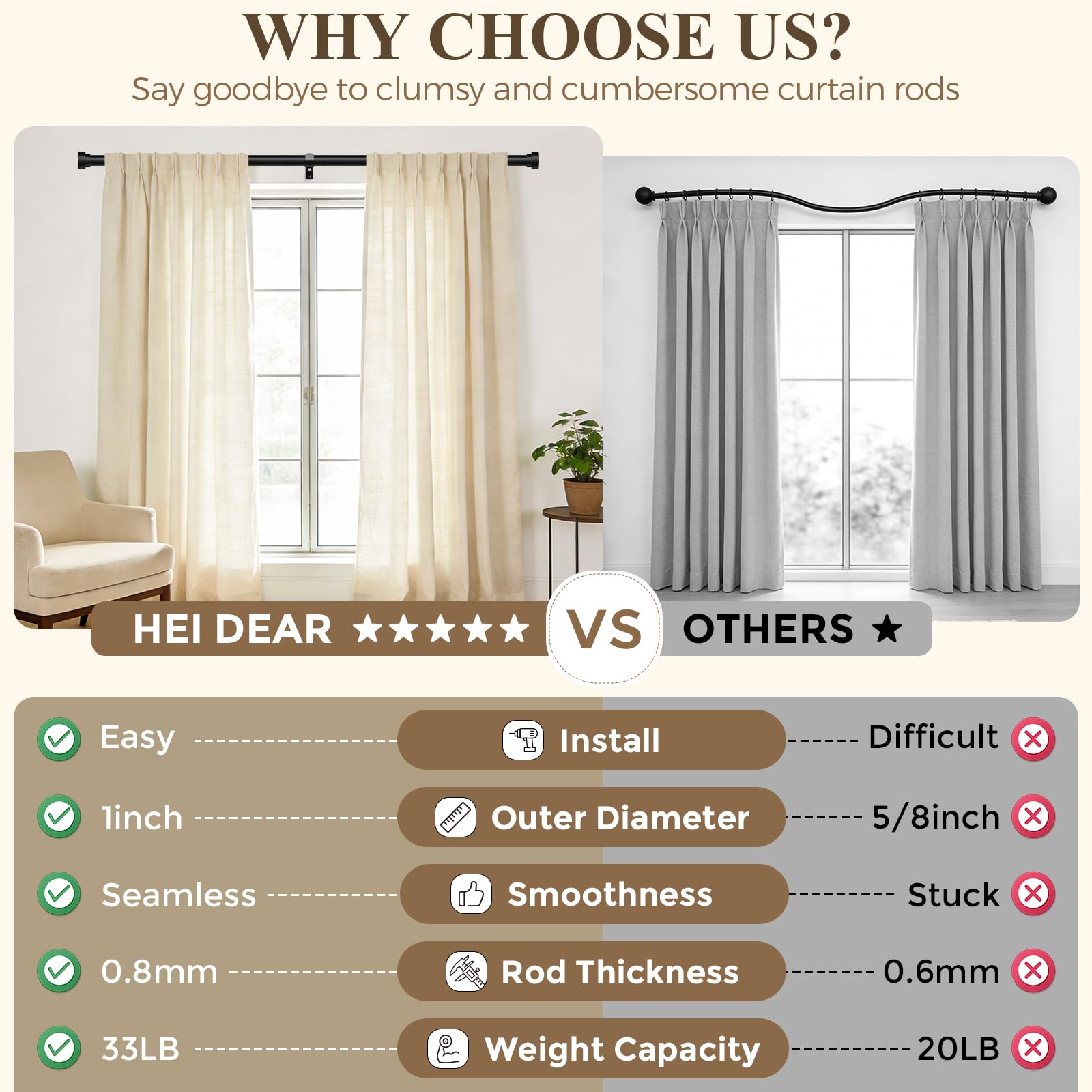 hei! dear curtain rod installed in living room for clean aesthetic