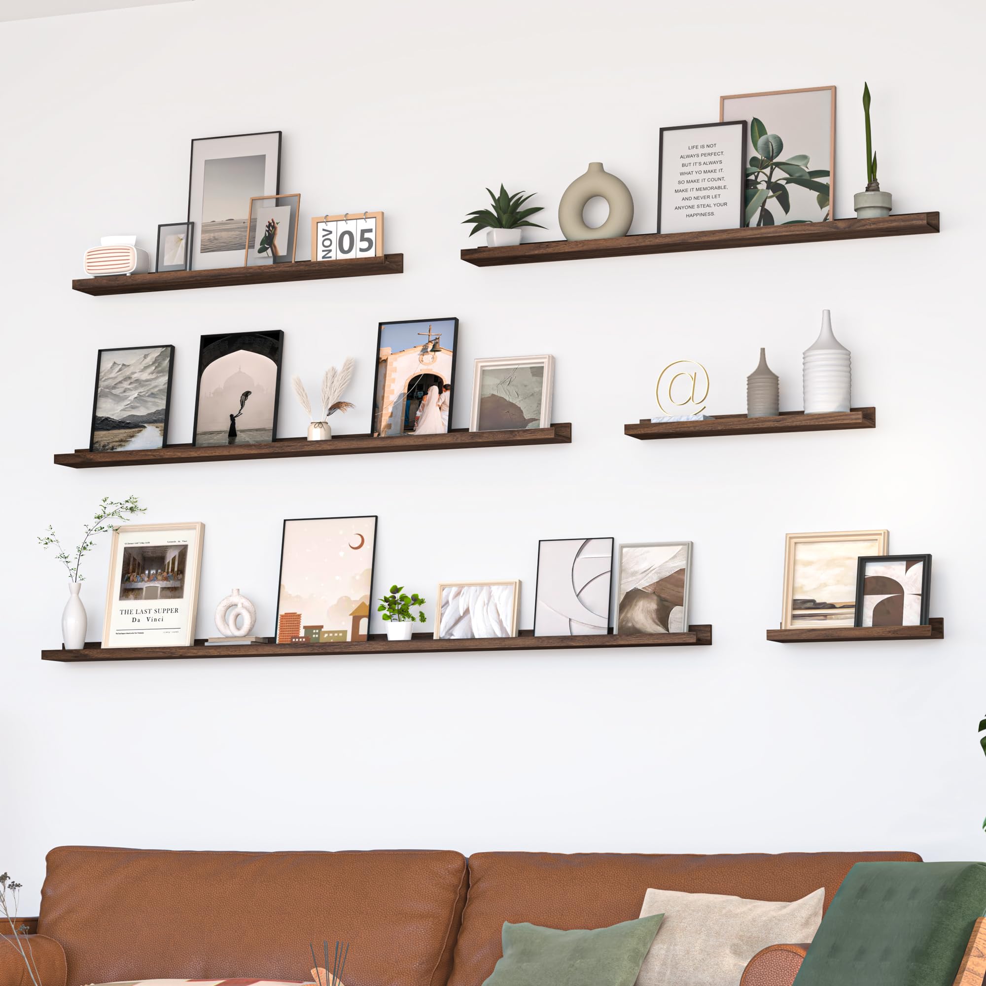 Heimlove mounted shelves styled in living room for organized decor display