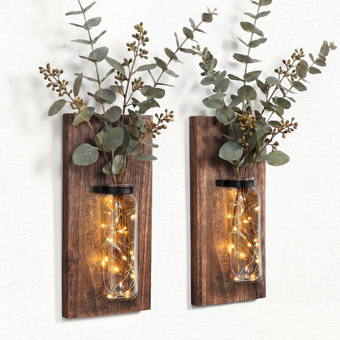 Heiple front view of two wall sconces showing rustic aesthetic and cozy lighting benefit