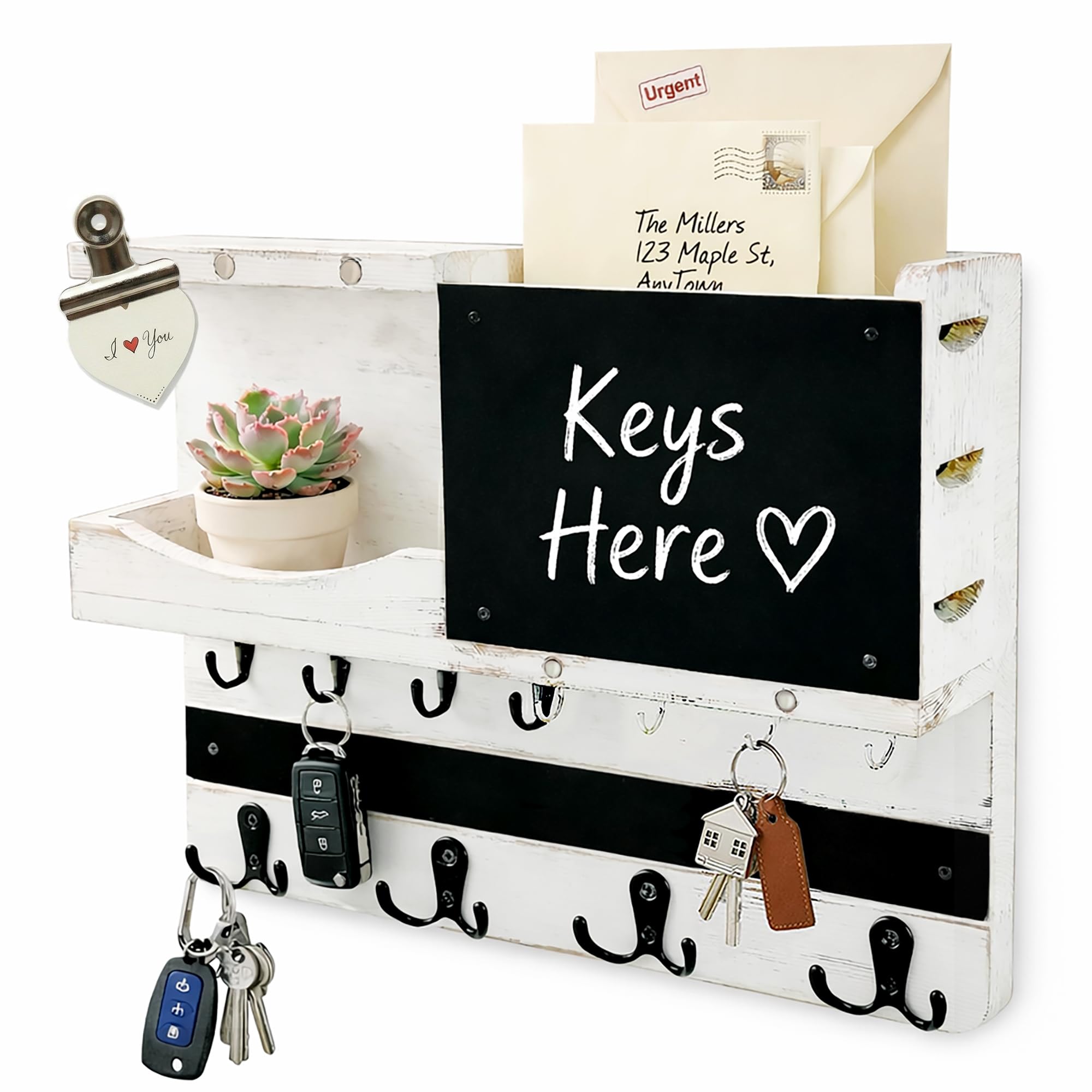 HEKOOLA front view showing white-washed key holder keeping entry tidy
