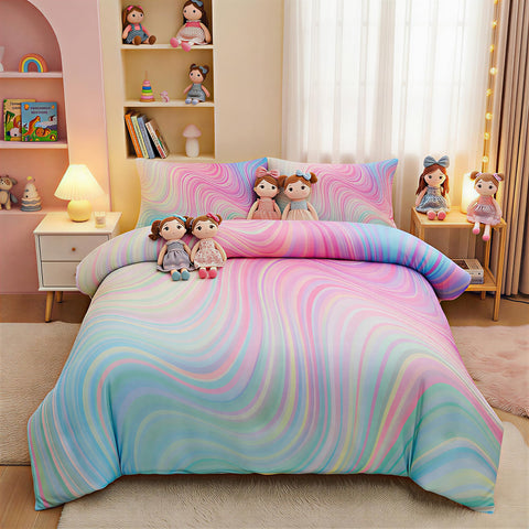 Helloosuu comforter full front view showing bright tie-dye print and cozy look